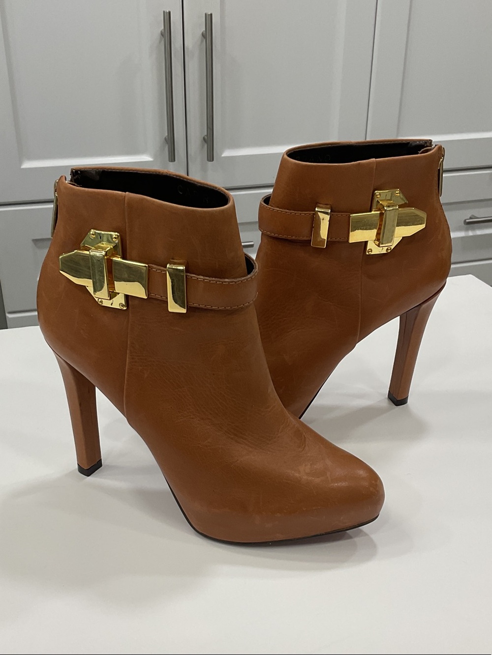 Carrano Leather Ankle Stiletto Boots – Caramel | Women’s US 6